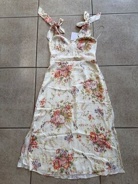 LC Lauren Conrad Cream Floral Maxi Dress with Pink and Green Accents